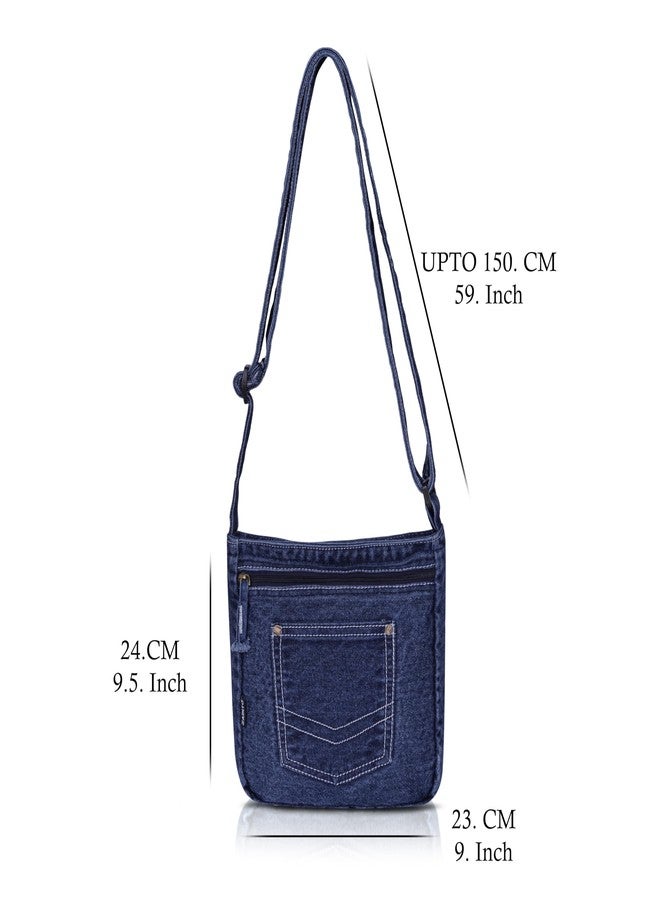 ZAINTO Denim Sling Bag for Women | Stylish Small Crossbody Bag | Premium Denim Material with Adjustable Strap, Lightweight Everyday Sling for Travel & Daily Use (Darkblue) (Darkblue) - Image 5